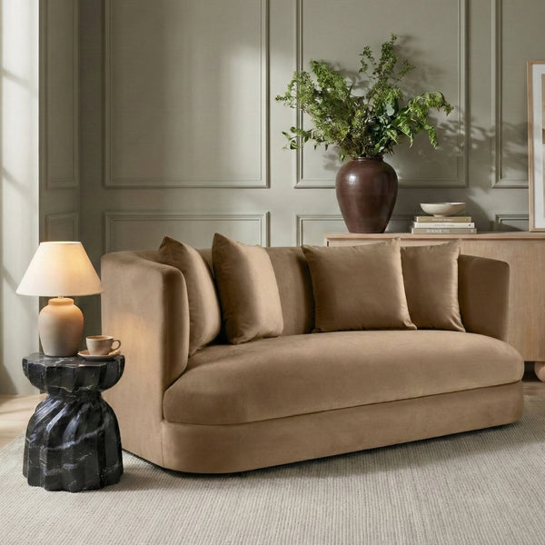 Meridian Furniture Alder Plush Velvet Loveseat with Rounded Arms and Solid Wood Frame for Modern Living Rooms Beige 699Beige-L