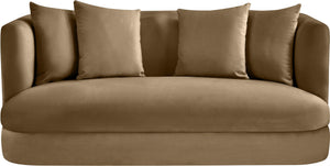 Meridian Furniture Alder Plush Velvet Loveseat with Rounded Arms and Solid Wood Frame for Modern Living Rooms Beige 699Beige-L