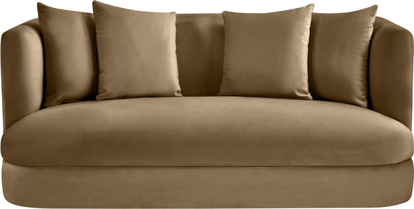 Meridian Furniture Alder Plush Velvet Loveseat with Rounded Arms and Solid Wood Frame for Modern Living Rooms Beige 699Beige-L