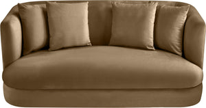 Meridian Furniture Alder Plush Velvet Loveseat with Rounded Arms and Solid Wood Frame for Modern Living Rooms Beige 699Beige-L