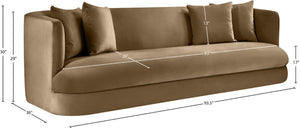 Meridian Furniture Alder Curved Velvet Three Seat Sofa with Solid Wood Frame for Modern Living Rooms Beige 699Beige-S