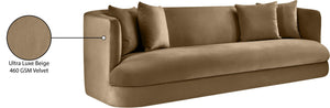 Meridian Furniture Alder Curved Velvet Three Seat Sofa with Solid Wood Frame for Modern Living Rooms Beige 699Beige-S