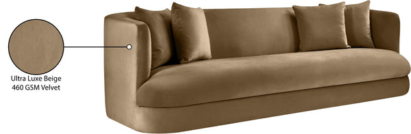 Meridian Furniture Alder Curved Velvet Three Seat Sofa with Solid Wood Frame for Modern Living Rooms Beige 699Beige-S