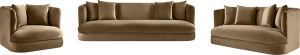 Meridian Furniture Alder Curved Velvet Three Seat Sofa with Solid Wood Frame for Modern Living Rooms Beige 699Beige-S