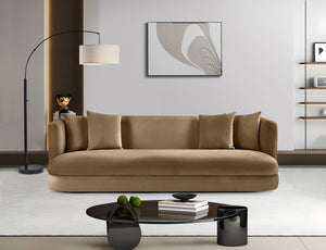 Meridian Furniture Alder Curved Velvet Three Seat Sofa with Solid Wood Frame for Modern Living Rooms Beige 699Beige-S