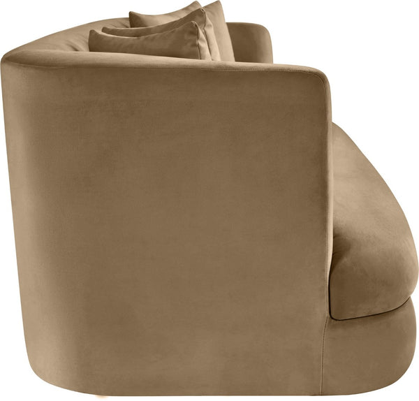 Meridian Furniture Alder Curved Velvet Three Seat Sofa with Solid Wood Frame for Modern Living Rooms Beige 699Beige-S