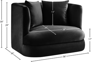 Meridian Furniture Alder Barrel Accent Chair Plush Velvet Upholstery Curved Frame for Modern Living Rooms Black 699Black-C