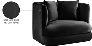 Meridian Furniture Alder Barrel Accent Chair Plush Velvet Upholstery Curved Frame for Modern Living Rooms Black 699Black-C