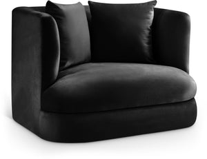 Meridian Furniture Alder Barrel Accent Chair Plush Velvet Upholstery Curved Frame for Modern Living Rooms Black 699Black-C