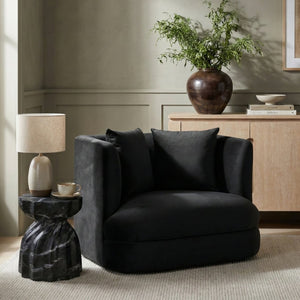 Meridian Furniture Alder Barrel Accent Chair Plush Velvet Upholstery Curved Frame for Modern Living Rooms Black 699Black-C