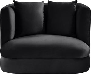 Meridian Furniture Alder Barrel Accent Chair Plush Velvet Upholstery Curved Frame for Modern Living Rooms Black 699Black-C