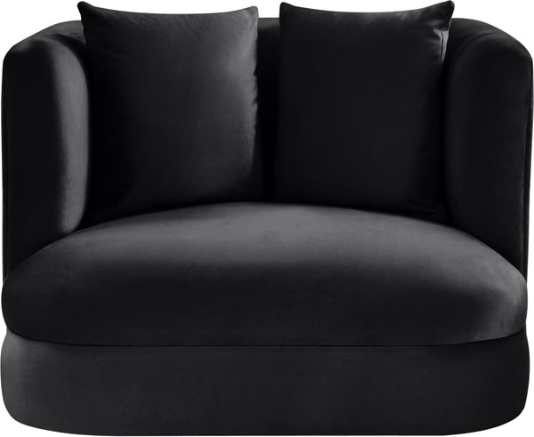 Meridian Furniture Alder Barrel Accent Chair Plush Velvet Upholstery Curved Frame for Modern Living Rooms Black 699Black-C