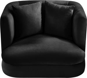 Meridian Furniture Alder Barrel Accent Chair Plush Velvet Upholstery Curved Frame for Modern Living Rooms Black 699Black-C