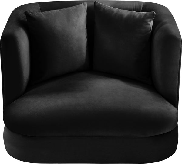 Meridian Furniture Alder Barrel Accent Chair Plush Velvet Upholstery Curved Frame for Modern Living Rooms Black 699Black-C