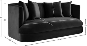 Meridian Furniture Alder Plush Velvet Loveseat with Rounded Arms and Solid Wood Frame for Modern Living Rooms Black 699Black-L