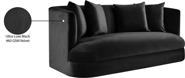 Meridian Furniture Alder Plush Velvet Loveseat with Rounded Arms and Solid Wood Frame for Modern Living Rooms Black 699Black-L