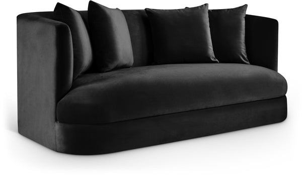 Meridian Furniture Alder Plush Velvet Loveseat with Rounded Arms and Solid Wood Frame for Modern Living Rooms Black 699Black-L