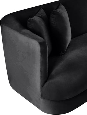 Meridian Furniture Alder Plush Velvet Loveseat with Rounded Arms and Solid Wood Frame for Modern Living Rooms Black 699Black-L