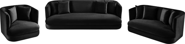 Meridian Furniture Alder Plush Velvet Loveseat with Rounded Arms and Solid Wood Frame for Modern Living Rooms Black 699Black-L