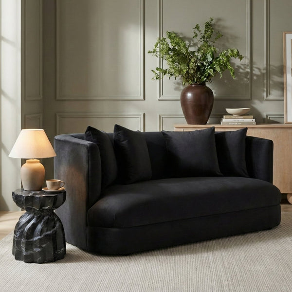 Meridian Furniture Alder Plush Velvet Loveseat with Rounded Arms and Solid Wood Frame for Modern Living Rooms Black 699Black-L