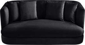 Meridian Furniture Alder Plush Velvet Loveseat with Rounded Arms and Solid Wood Frame for Modern Living Rooms Black 699Black-L
