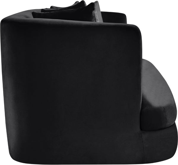 Meridian Furniture Alder Plush Velvet Loveseat with Rounded Arms and Solid Wood Frame for Modern Living Rooms Black 699Black-L