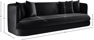 Meridian Furniture Alder Curved Velvet Three Seat Sofa with Solid Wood Frame for Modern Living Rooms Black 699Black-S