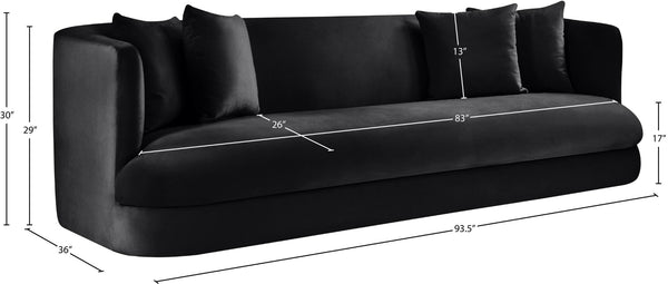 Meridian Furniture Alder Curved Velvet Three Seat Sofa with Solid Wood Frame for Modern Living Rooms Black 699Black-S