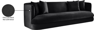 Meridian Furniture Alder Curved Velvet Three Seat Sofa with Solid Wood Frame for Modern Living Rooms Black 699Black-S