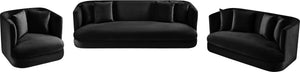 Meridian Furniture Alder Curved Velvet Three Seat Sofa with Solid Wood Frame for Modern Living Rooms Black 699Black-S
