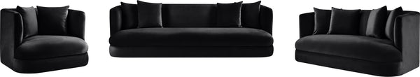 Meridian Furniture Alder Curved Velvet Three Seat Sofa with Solid Wood Frame for Modern Living Rooms Black 699Black-S