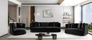 Meridian Furniture Alder Curved Velvet Three Seat Sofa with Solid Wood Frame for Modern Living Rooms Black 699Black-S