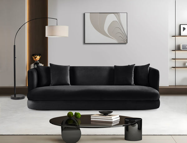 Meridian Furniture Alder Curved Velvet Three Seat Sofa with Solid Wood Frame for Modern Living Rooms Black 699Black-S