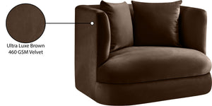 Meridian Furniture Alder Barrel Accent Chair Plush Velvet Upholstery Curved Frame for Modern Living Rooms Brown 699Brown-C