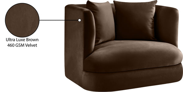 Meridian Furniture Alder Barrel Accent Chair Plush Velvet Upholstery Curved Frame for Modern Living Rooms Brown 699Brown-C