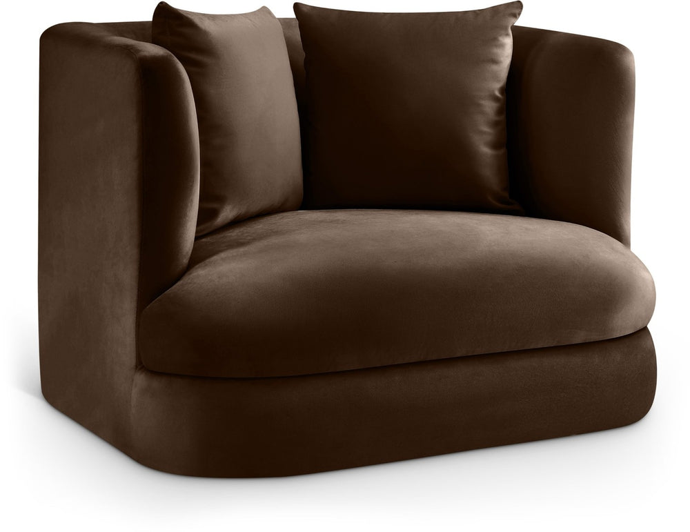 Meridian Furniture Alder Barrel Accent Chair Plush Velvet Upholstery Curved Frame for Modern Living Rooms Brown 699Brown-C