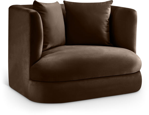 Meridian Furniture Alder Barrel Accent Chair Plush Velvet Upholstery Curved Frame for Modern Living Rooms Brown 699Brown-C
