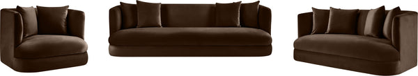 Meridian Furniture Alder Barrel Accent Chair Plush Velvet Upholstery Curved Frame for Modern Living Rooms Brown 699Brown-C