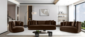 Meridian Furniture Alder Barrel Accent Chair Plush Velvet Upholstery Curved Frame for Modern Living Rooms Brown 699Brown-C