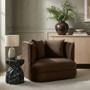 Meridian Furniture Alder Barrel Accent Chair Plush Velvet Upholstery Curved Frame for Modern Living Rooms Brown 699Brown-C