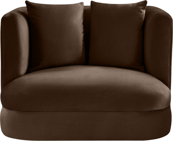 Meridian Furniture Alder Barrel Accent Chair Plush Velvet Upholstery Curved Frame for Modern Living Rooms Brown 699Brown-C