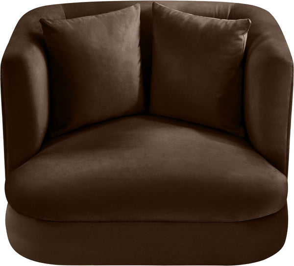 Meridian Furniture Alder Barrel Accent Chair Plush Velvet Upholstery Curved Frame for Modern Living Rooms Brown 699Brown-C