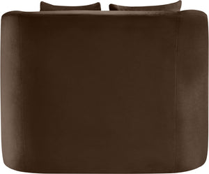 Meridian Furniture Alder Barrel Accent Chair Plush Velvet Upholstery Curved Frame for Modern Living Rooms Brown 699Brown-C