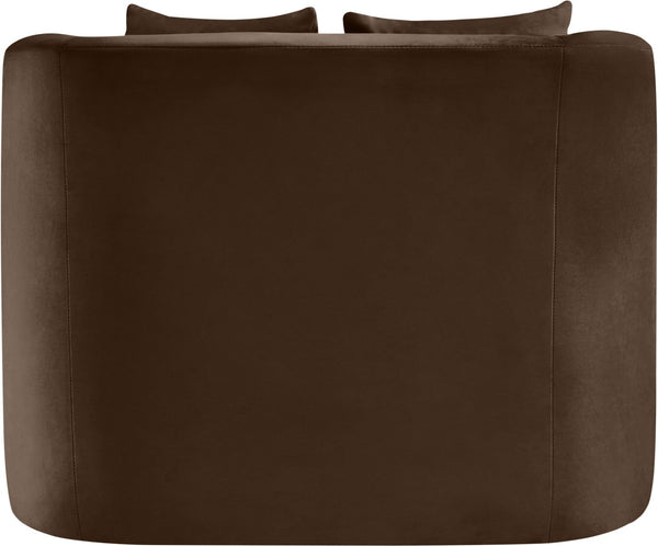 Meridian Furniture Alder Barrel Accent Chair Plush Velvet Upholstery Curved Frame for Modern Living Rooms Brown 699Brown-C