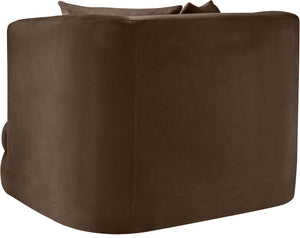 Meridian Furniture Alder Barrel Accent Chair Plush Velvet Upholstery Curved Frame for Modern Living Rooms Brown 699Brown-C