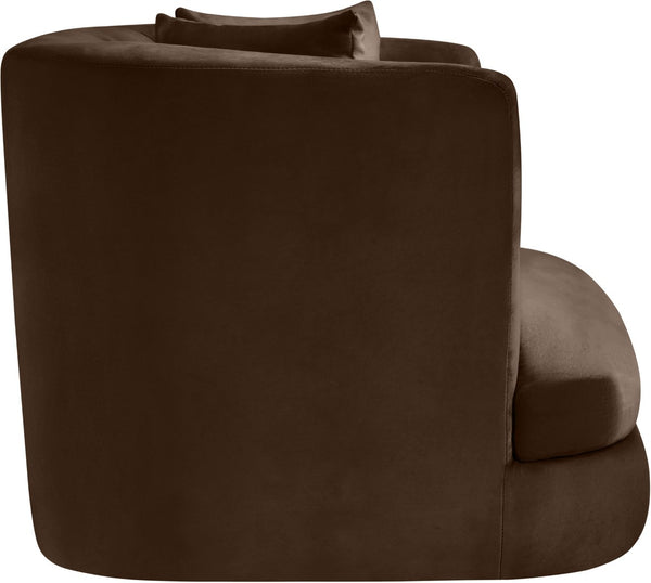 Meridian Furniture Alder Barrel Accent Chair Plush Velvet Upholstery Curved Frame for Modern Living Rooms Brown 699Brown-C