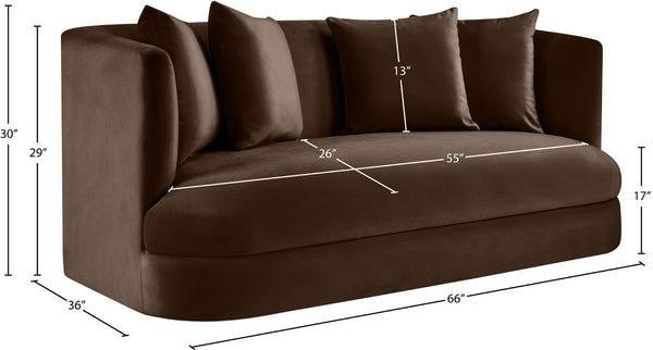 Meridian Furniture Alder Plush Velvet Loveseat with Rounded Arms and Solid Wood Frame for Modern Living Rooms Brown 699Brown-L
