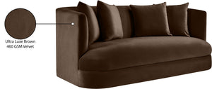 Meridian Furniture Alder Plush Velvet Loveseat with Rounded Arms and Solid Wood Frame for Modern Living Rooms Brown 699Brown-L