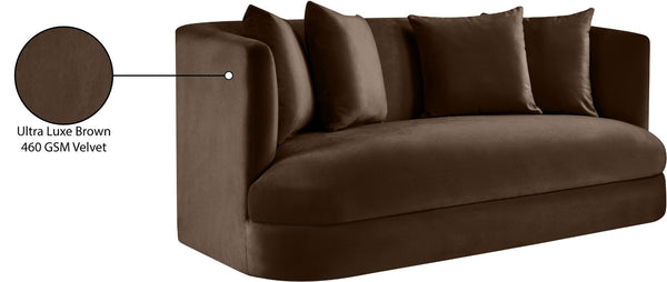 Meridian Furniture Alder Plush Velvet Loveseat with Rounded Arms and Solid Wood Frame for Modern Living Rooms Brown 699Brown-L