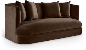 Meridian Furniture Alder Plush Velvet Loveseat with Rounded Arms and Solid Wood Frame for Modern Living Rooms Brown 699Brown-L